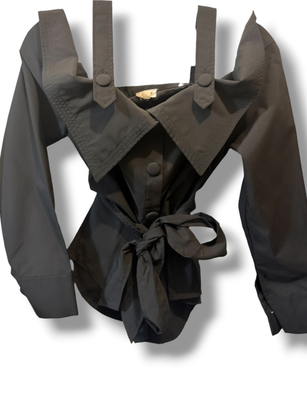 Tea & Cup Los Angeles Women’s High Couture Black Unique Cold Shoulder Belted Top